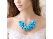 Colier handmade statement flori bleu (cod1377)